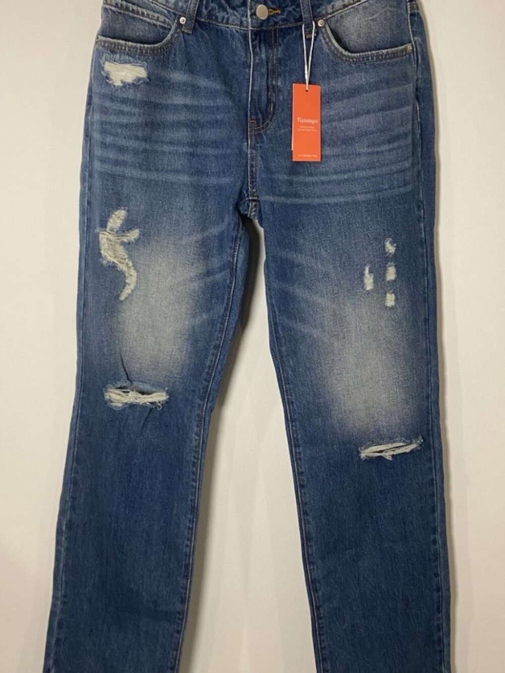 NWT Flamingo Jeans Straight Leg Distressed Size Large L New